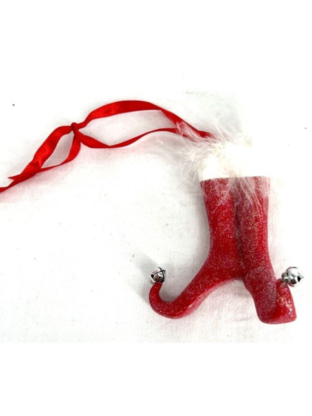 Elf Boots Christmas Ornament Santas Boot Red White 3.5"